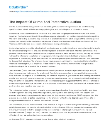 The Impact Of Crime And Restorative Justice