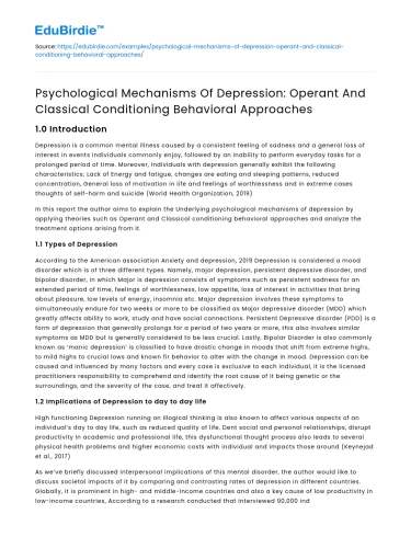 Depression: Operant & Classical Conditioning Approaches