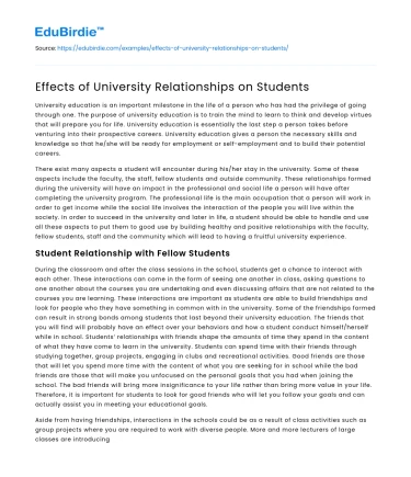 Effects of University Relationships on Students