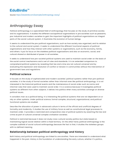 Anthropology Essay