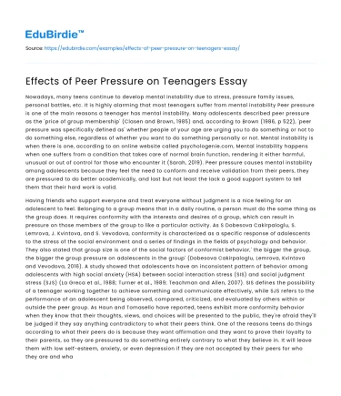 Effects of Peer Pressure on Teenagers Essay