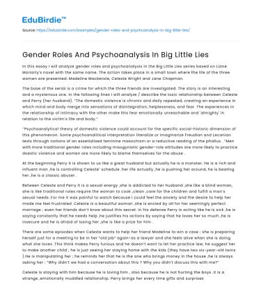 Gender Roles And Psychoanalysis In Big Little Lies