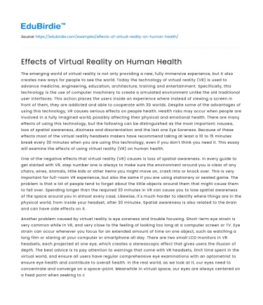 Effects of Virtual Reality on Human Health