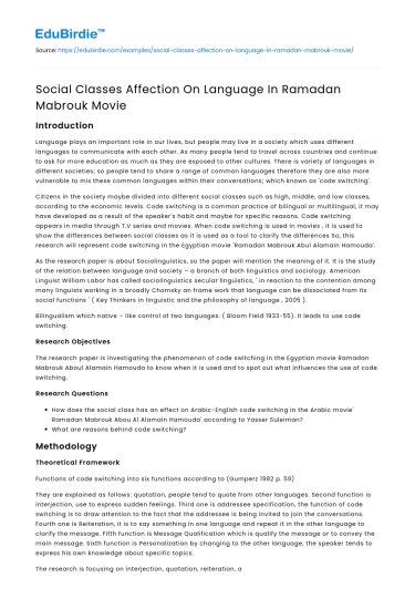 Social Classes Affection On Language In Ramadan Mabrouk Movie