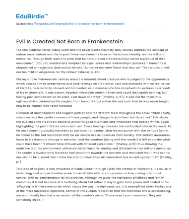 Evil Is Created Not Born In Frankenstein