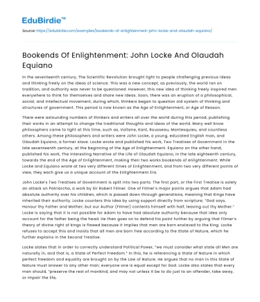 Bookends Of Enlightenment: John Locke And Olaudah Equiano