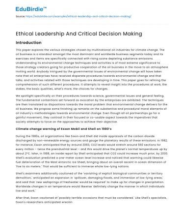 Ethical Leadership And Critical Decision Making