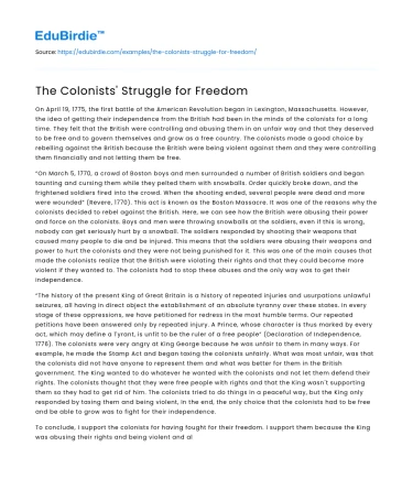 The Colonists’ Struggle for Freedom