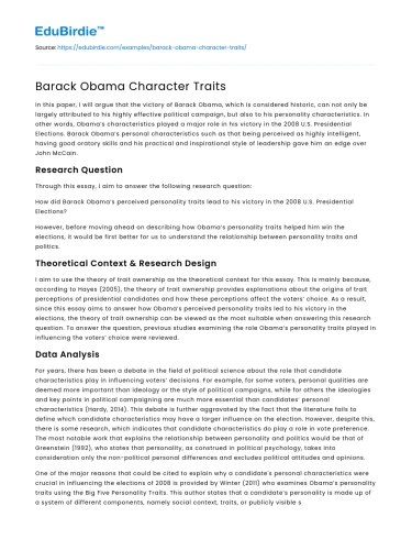 Barack Obama Character Traits