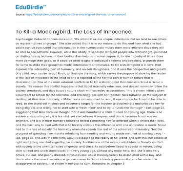 To Kill a Mockingbird: The Loss of Innocence