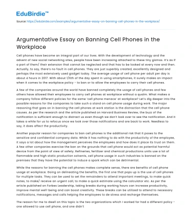 Argumentative Essay on Banning Cell Phones in the Workplace