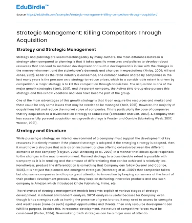 Strategic Management: Killing Competitors Through Acquisition