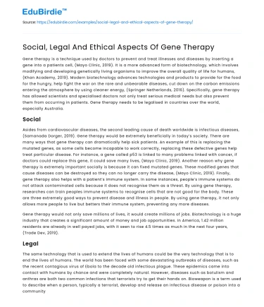 Social, Legal And Ethical Aspects Of Gene Therapy