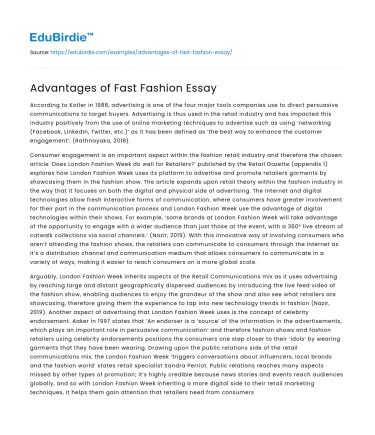 Advantages of Fast Fashion Essay