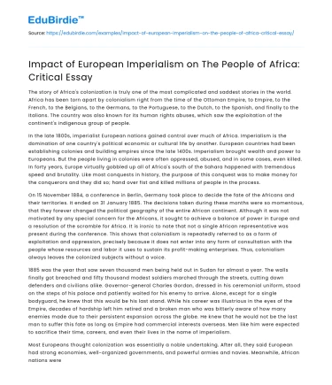 Impact of European Imperialism on The People of Africa: Critical Essay