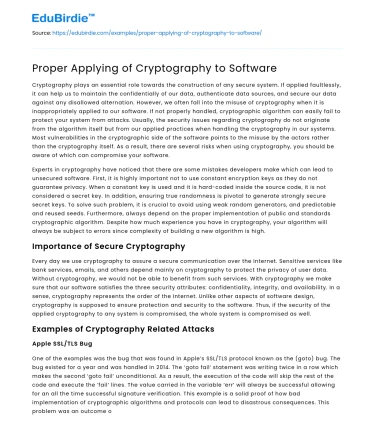 Proper Applying of Cryptography to Software
