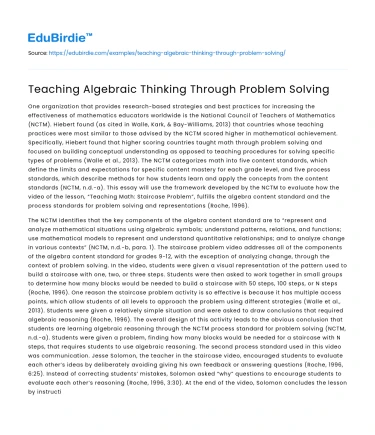 Teaching Algebraic Thinking Through Problem Solving