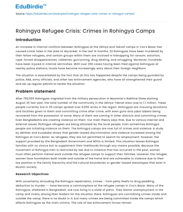 Rohingya Refugee Crisis: Crimes in Rohingya Camps