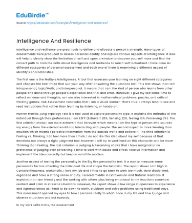 Intelligence And Resilience