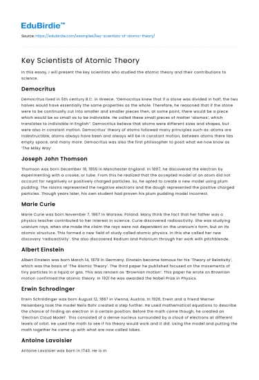 Key Scientists of Atomic Theory