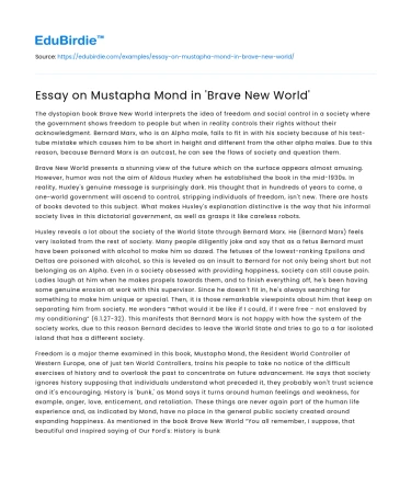 Essay on Mustapha Mond in ‘Brave New World’