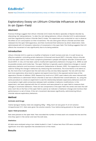 Lithium Chloride Influence on Rats in an Open-Field