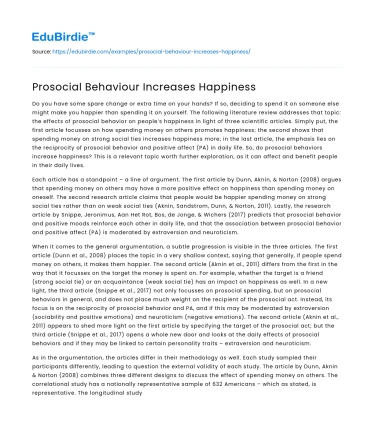 Prosocial Behaviour Increases Happiness