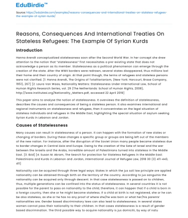 Stateless Refugee Crisis: Syrian Kurds & International Treaties