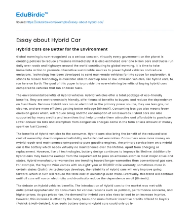 Essay about Hybrid Car
