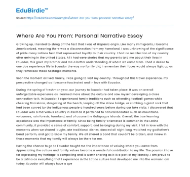 Where Are You From: Personal Narrative Essay
