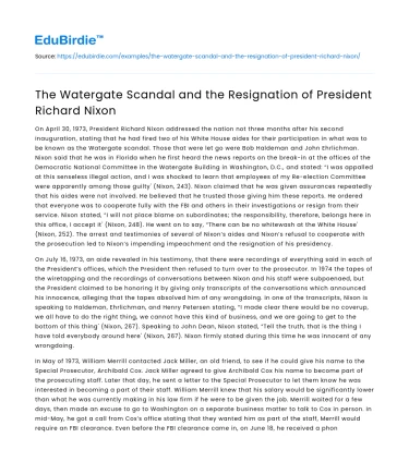 The Watergate Scandal and the Resignation of President Richard Nixon
