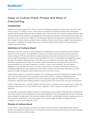 Essay on Culture Shock: Phases and Ways of Overcoming