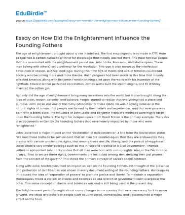 Essay on How Did the Enlightenment Influence the Founding Fathers