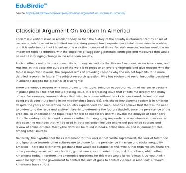 Classical Argument On Racism In America