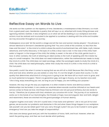 Reflective Essay on Words to Live