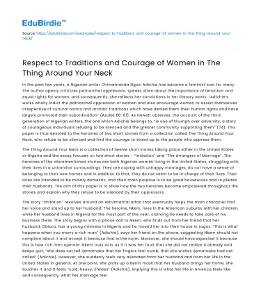 Respect to Traditions and Courage of Women in The Thing Around Your Neck