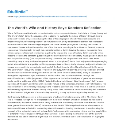 The World’s Wife and History Boys: Reader’s Reflection