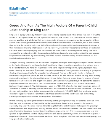 Greed and pain in King Lear’s parent-child bond