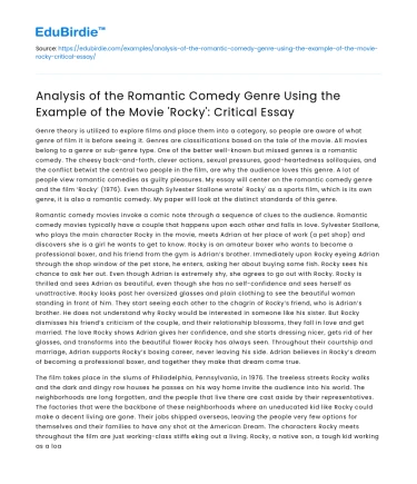 Romantic Comedy Genre Analysis: ‘Rocky’ Critical Essay