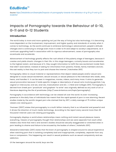 Impact of Pornography on G-10, G-11, & G-12 Students’ Behavior
