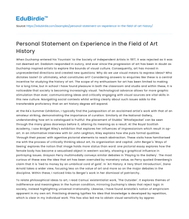 Personal Statement on Experience in the Field of Art History