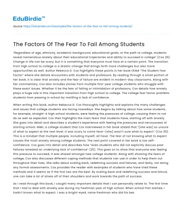 The Factors Of The Fear To Fail Among Students