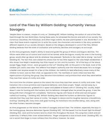 Lord of the Flies by William Golding: Humanity Versus Savagery