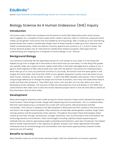 Biology Science As A Human Endeavour (SHE) Inquiry