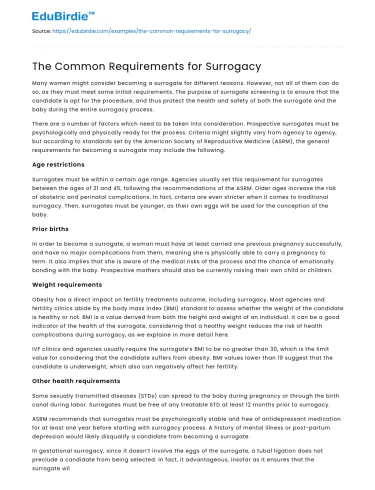 The Common Requirements for Surrogacy