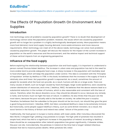 The Effects Of Population Growth On Environment And Supplies