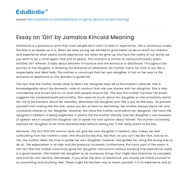 Essay on ‘Girl’ by Jamaica Kincaid Meaning