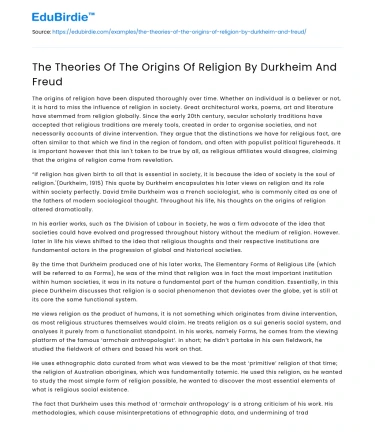 The Theories Of The Origins Of Religion By Durkheim And Freud