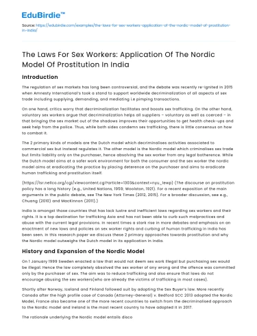 Sex Workers Laws in India: Nordic Model Application