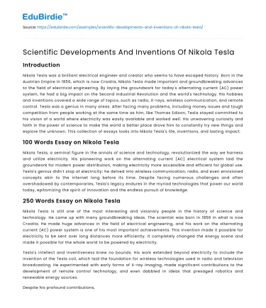 Scientific Developments And Inventions Of Nikola Tesla